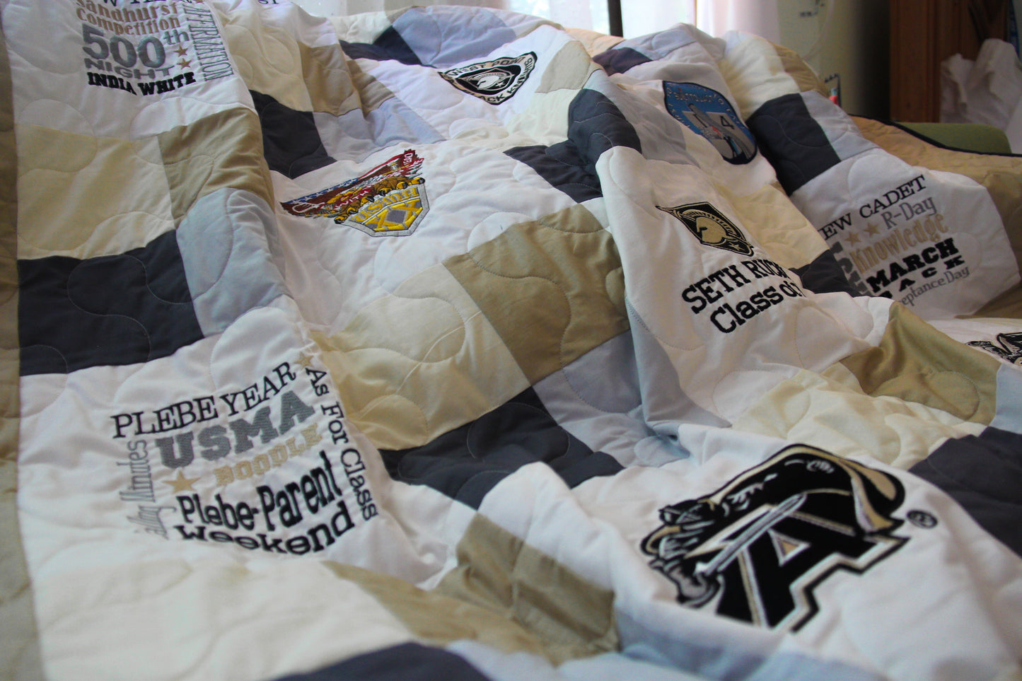 $50 Deposit for Custom 47 Month Journey Quilt -  Handmade Embroidered - All American Made Fabrics