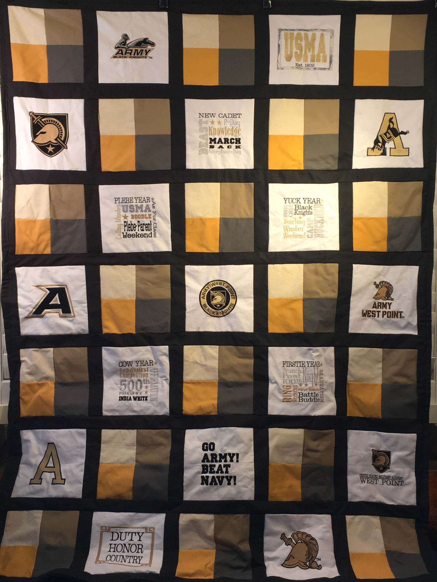 West Point Army A - Quilt Block - For Quilts or Decorator Pillows