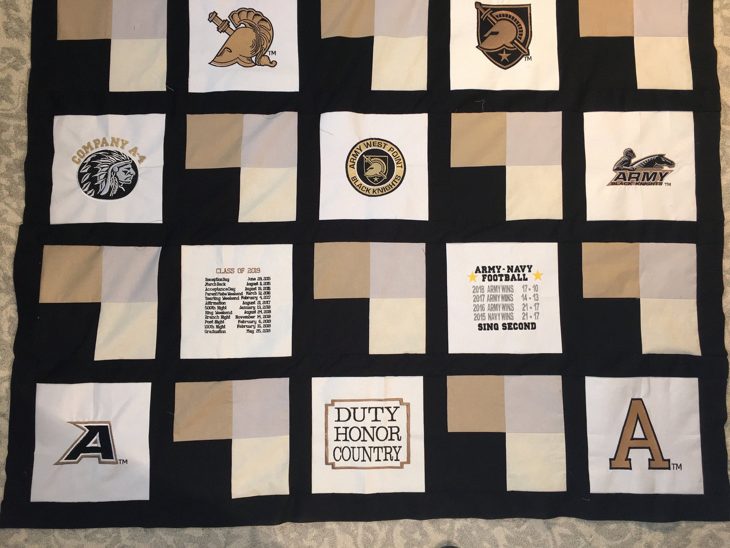 West Point Army A - Quilt Block - For Quilts or Decorator Pillows