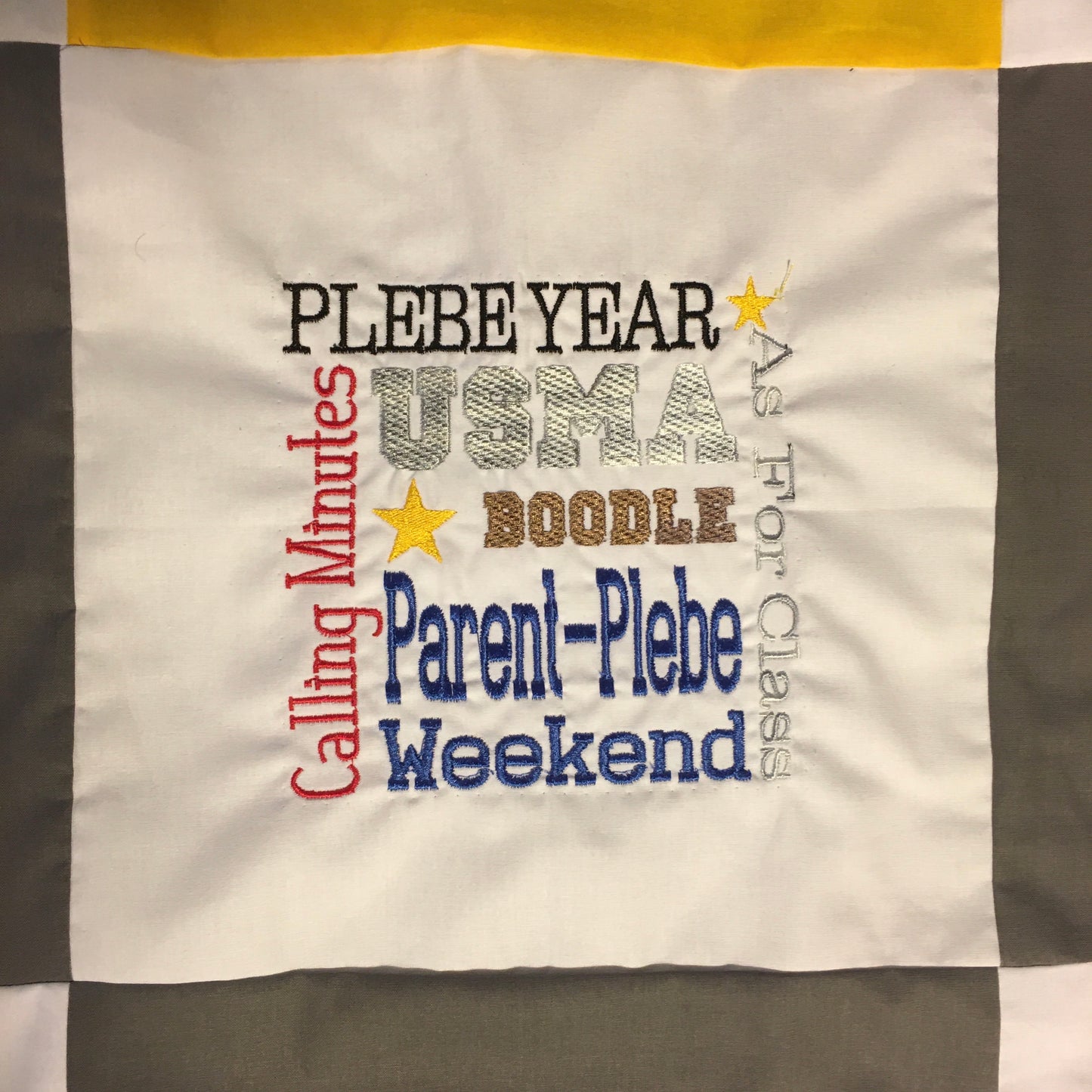 West Point Plebe Year - Quilt Block - For Quilts or Decorator Pillows