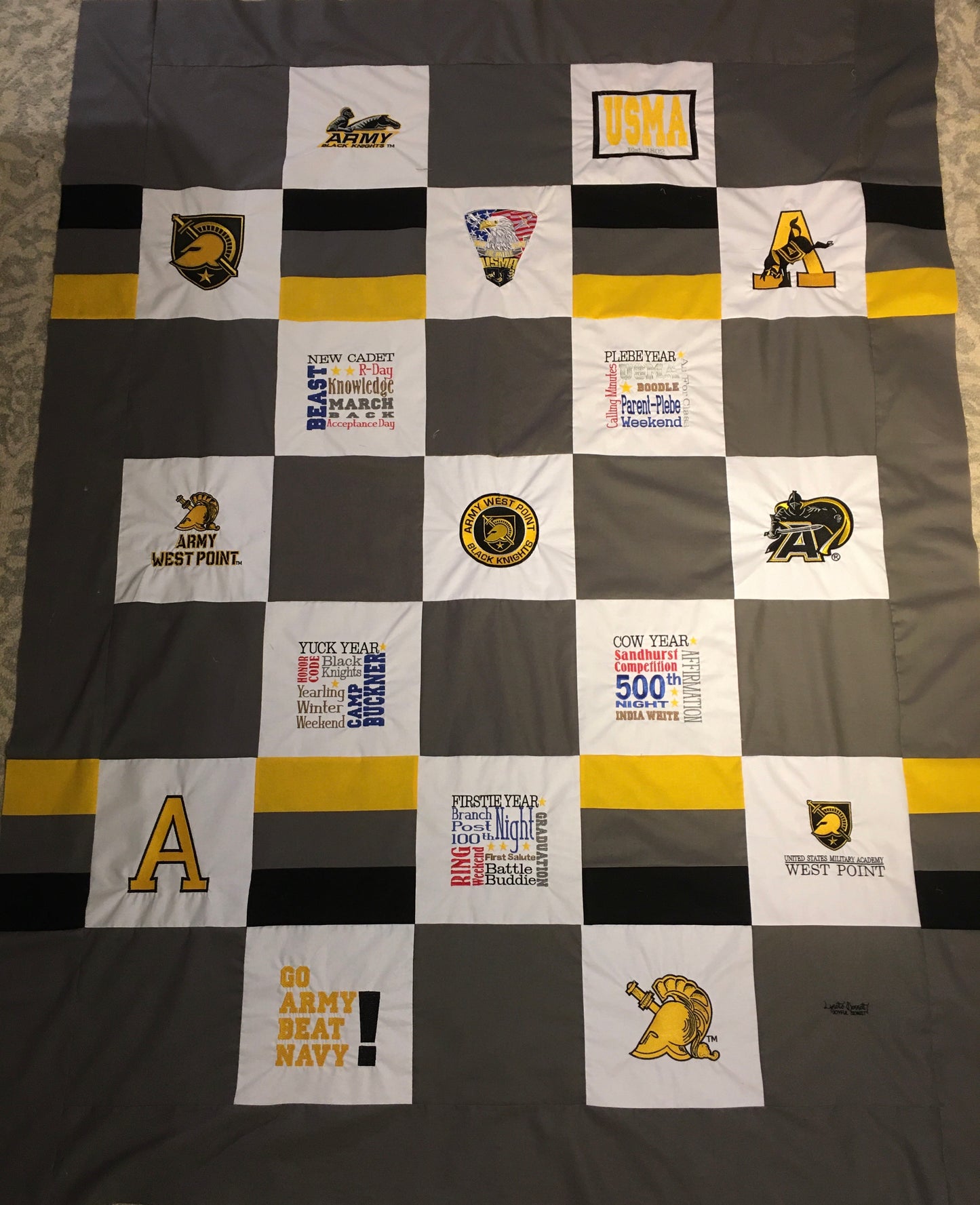West Point Old School Army A with Mule- Quilt Block - For Quilts or Decorator Pillows