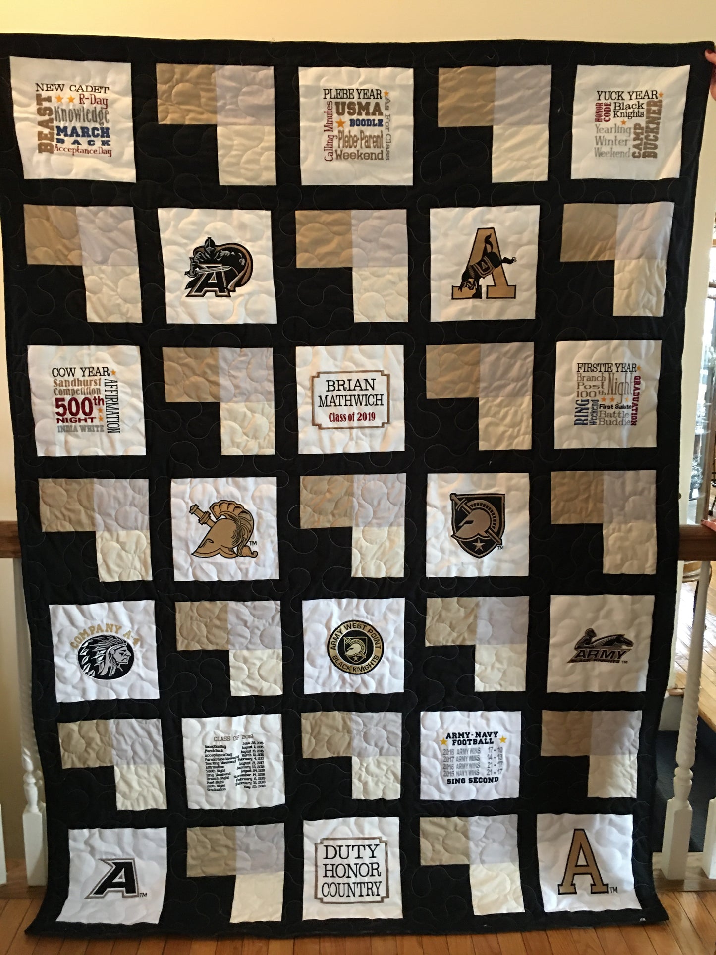West Point Knight with Army A - Quilt Block - For Quilts or Decorator Pillows